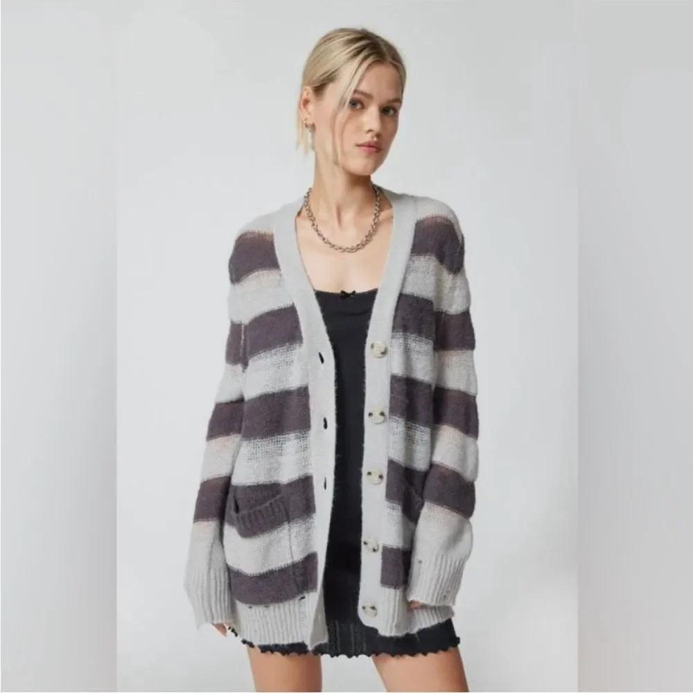 Urban Outfitters Gray Alston Striped Cardigan Sweater Size M